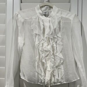 CAbi White Ruffled Sheer Blouse